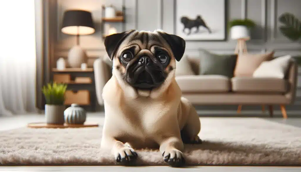 a small pug in bedroom