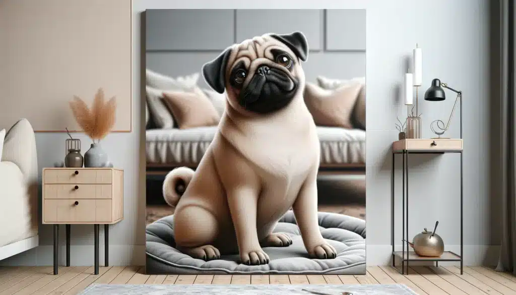 a small pug in bedroom